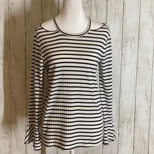 Altar’d State Blouse with bell sleeves, black and white stripes-Size S